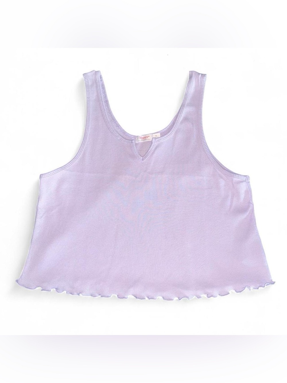 Hanes Lilac Ribbed Crop Tank with Lettuce Hem